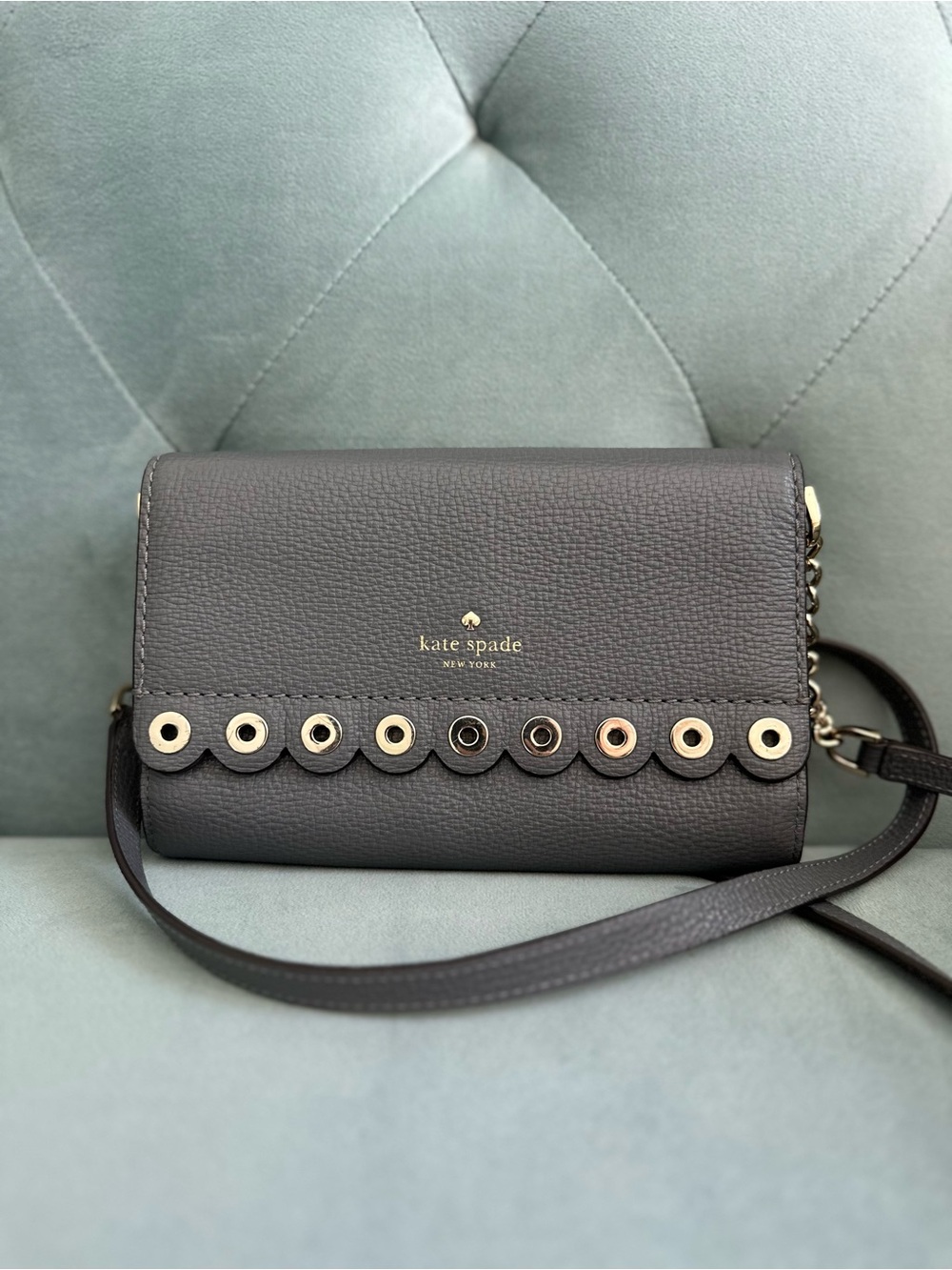 kate spade Black Scallop Grommet Leather Crossbody
